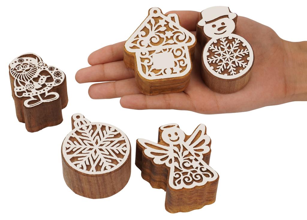 IBA Indianbeautifulart Textile Printing Block Christmas Theme Ornaments Hand Carved Wooden Stamp Wood Block Printing Textile