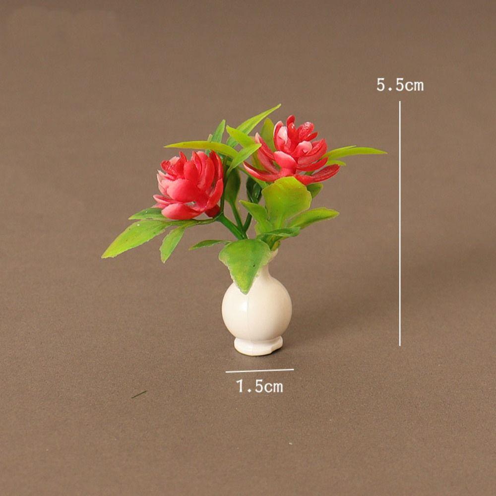 1:12 Dollhouse Miniature Mini Plastic Simulation Vase Green Plant Finished Flower Outdoor Doll House Model Accessories