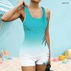 Women Plus Size Square Neck Wide Straps One Piece Boyshort Swimsuit Green Clover Printed