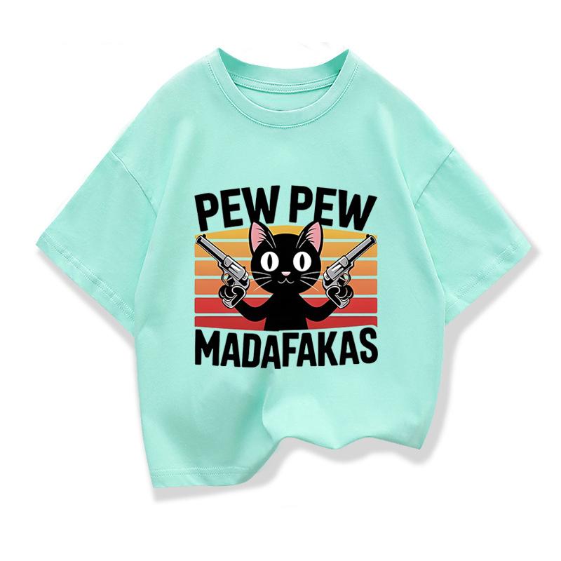 Kids Clothing Tees Summer Funny Cartoon Cat Graphic Fashion Short Sleeve T-shirt Popular Design Children's Loose T Shirts O-neck