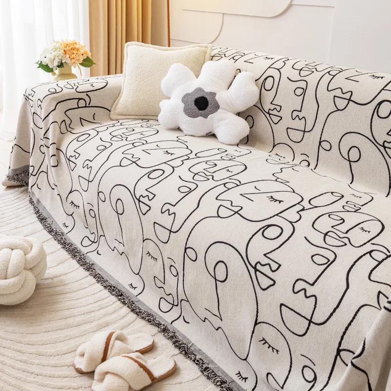 Nordic Tassel Throw Blanket Four Season Sofa Cover Dust Anti-cat Scratch Protection Cover Sofa Blanket Carpet Travel Rug Tassels