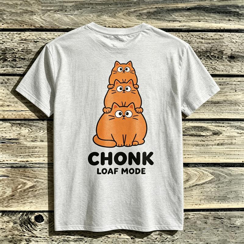 2026 New Unisex Cute Chonk Cat Stack Loaf Mode Orange Cats Graphic Short Sleeve Tee Cotton Vintage Casual Summer Top Pet Fans