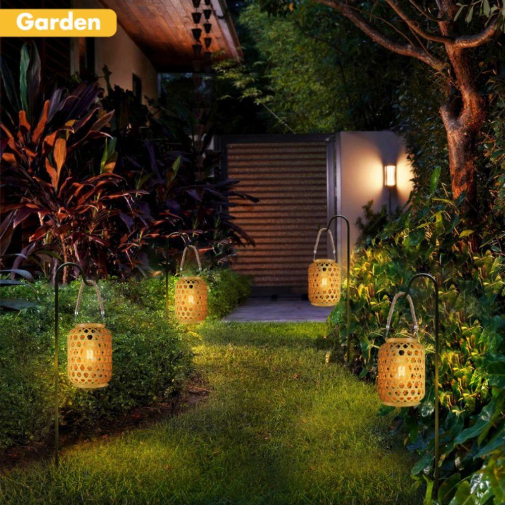Waterproof Rattan Solar Lanterns Soft Light Elegant Design Solar Bulb Lights Bamboo Weaving Rechargeable LED Solar Lantern