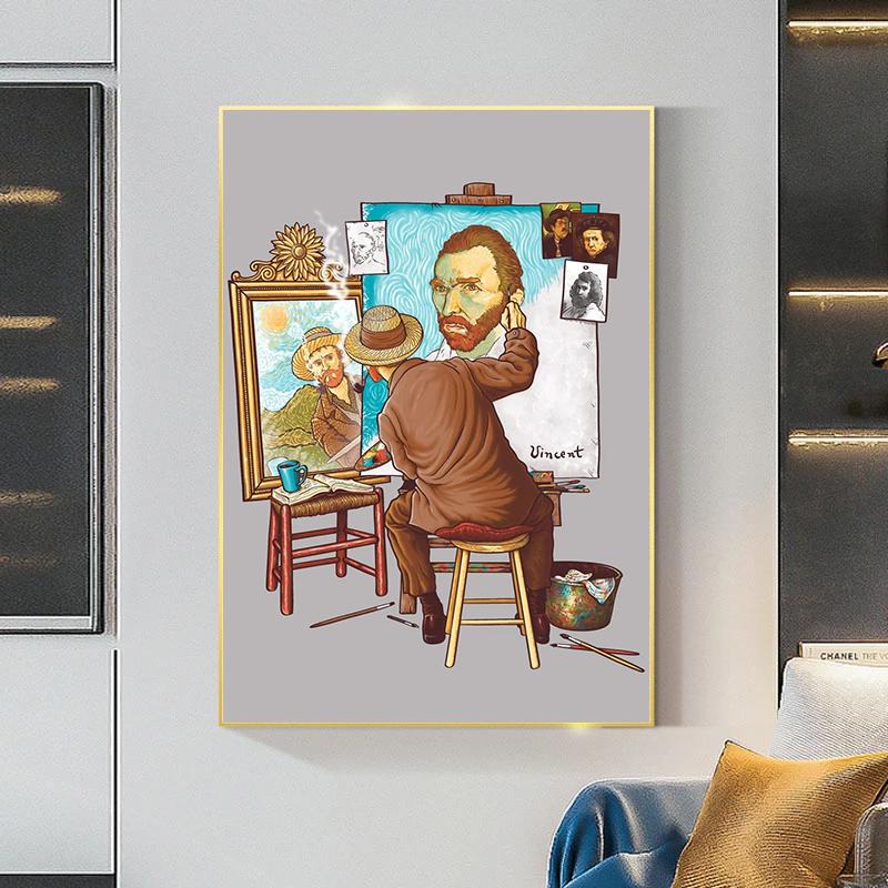 Retro Van Gogh Triple Self-Portrait Canvas Paintings Posters and Prints Wall Art Pictures for Living Room Decoration Cuadros