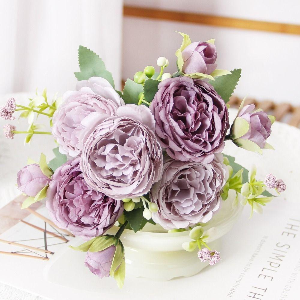 Elegant Pink Small Peonies White Rose Realistic Artificial Flowers Beautiful Fake Flowers Wedding Garden