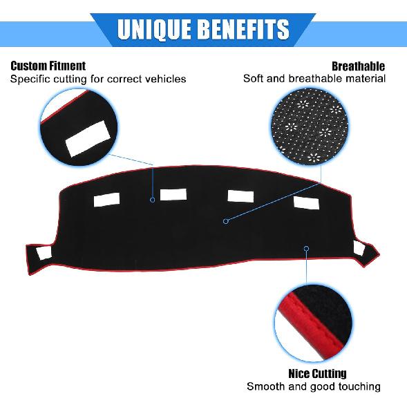 Car Dashboard Cover Compatible for Dodge for Ram 2002-2005, Protective Polyester Red Center Console Interior Trim Dash Cover Mat Pad