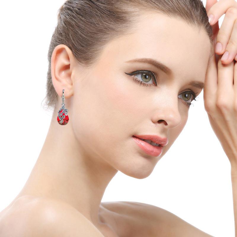 Cellacity Vintage Prata 925 Jóias Gota D'água Em Forma De Pedras Preciosas Brincos para Mulheres Esmeralda Rubi Gotas De Orelha Temperamento Festa