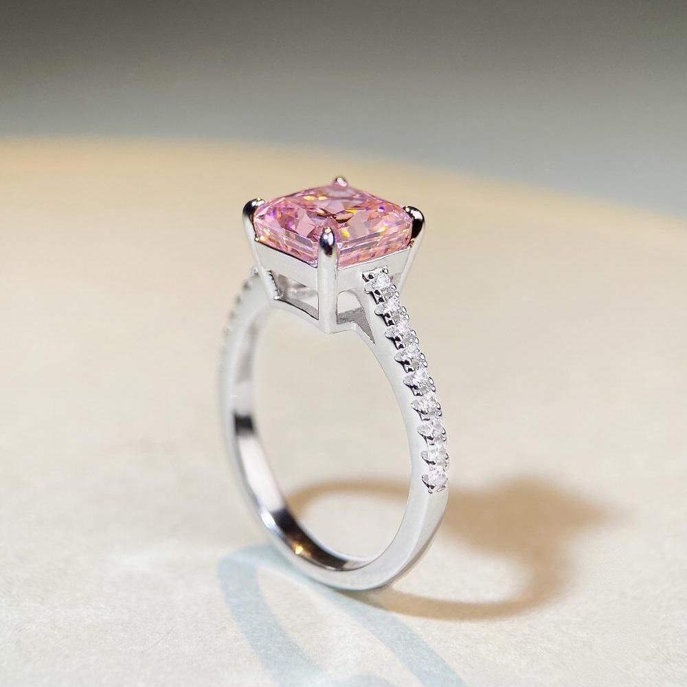 Prsten S925 Sterlingové stříbro Třešňově růžový drahokam & Vysoce uhlíkový diamant Ledový květinový výbrus