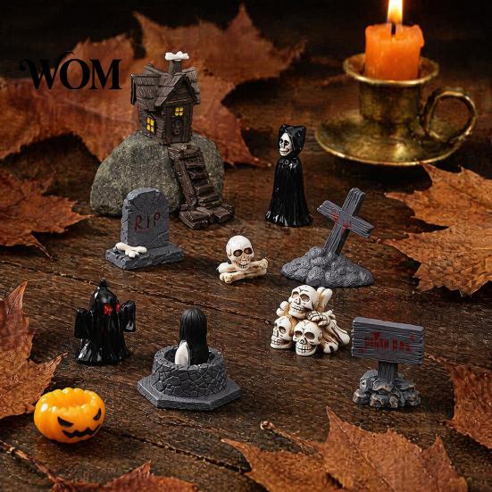Miniature Ghost Tombstone Figures Halloween Resin Ornaments, Micro Landscape Desktop Decor, Horror Party Table Decor Scene Accessories for Fish