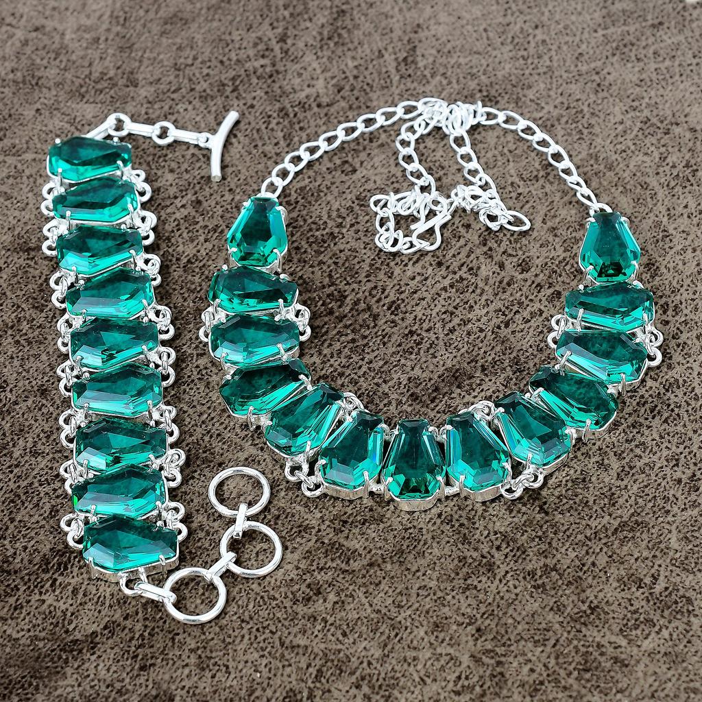 Indicolite Tourmaline Gemstone Handmade  925 Sterling Silver Jewelry Set KKG-447