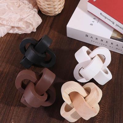 Rustic Art Craft Wood Knot Ornament Hand-carved Handmade Wooden Buckle 3-Link Chain Wooden Chain Ball Table