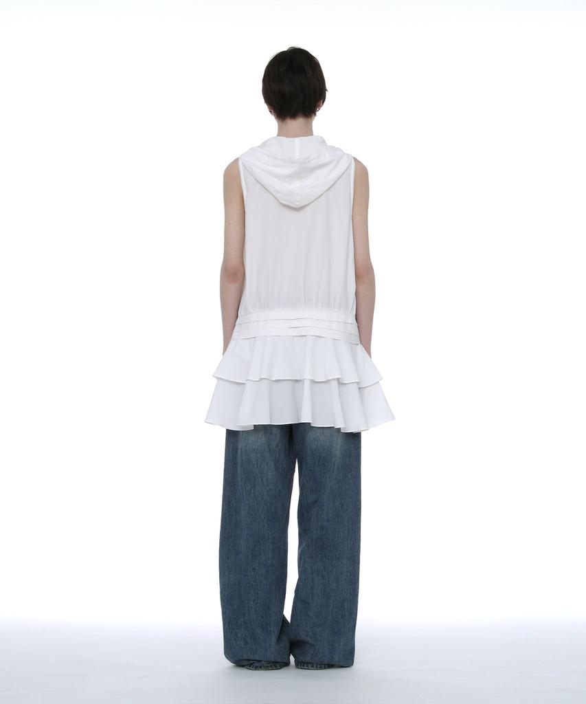 Partimento Woman Hooded Ruffle-Hem Tunic Dress_White