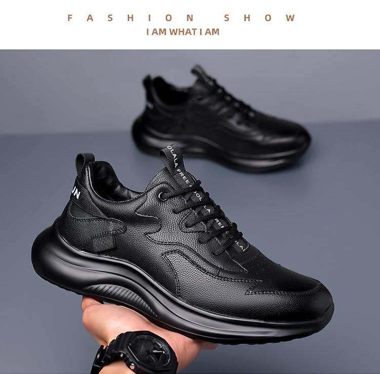 FashionAutumn Winter New Designer Cow Leather Shoes for Men Fashion Black Lace Up Sports Casual Sneakers Male Korean Zapatos Hombre
