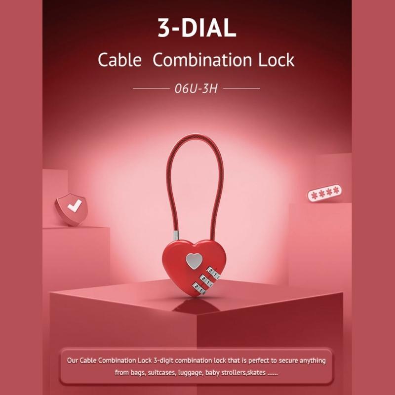 Zinc Alloy Wire Rope Password Lock Mini Love Heart Shape Password Padlock Travel Luggage Package Password Lock