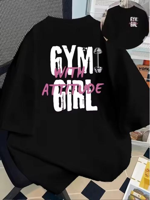 Fitness Attitude Print Tshirt DoubleSided Short Sleeve Crew Neck Casual Top For Summerspring Unisexs Clothing Daily Streetwea