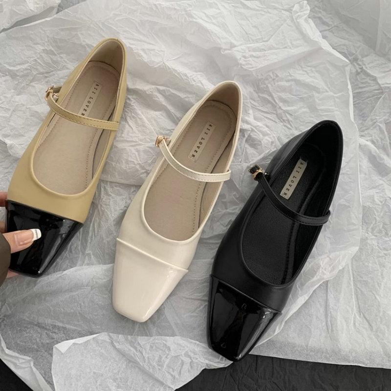 Fashion Flat Shoes for Women 2025 Spring and Autumn Mary Jane Shoes for Women French Square Toe Flat Women's Shoes Plus Size 41 42 43