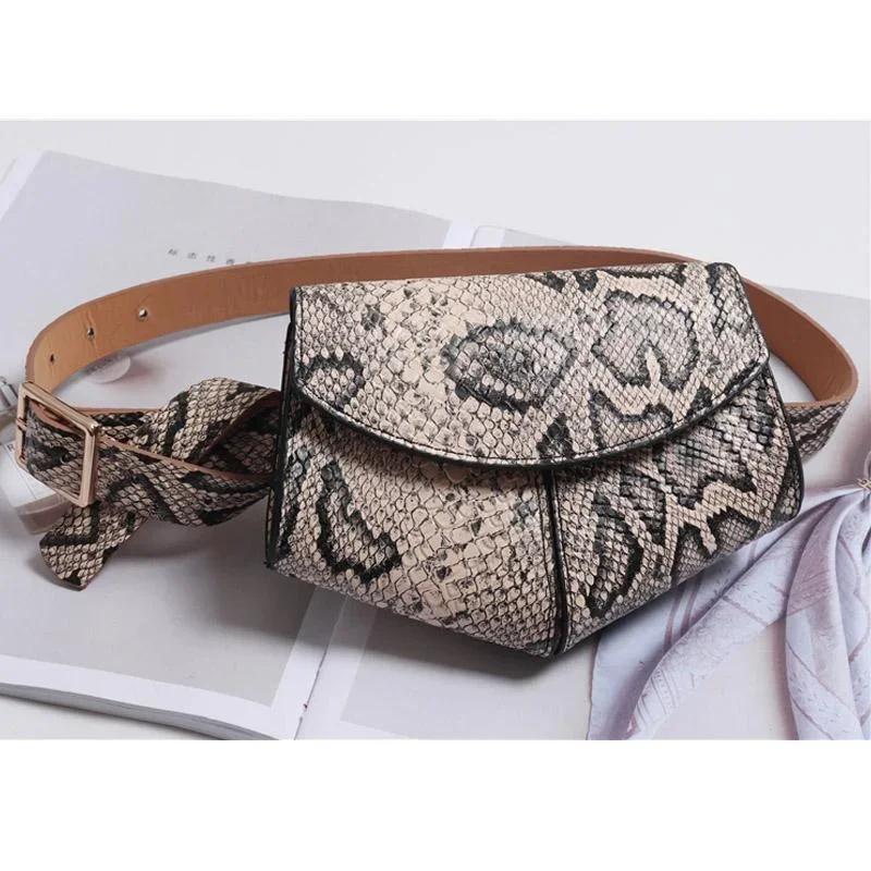 Fashionable Small Waist Bag Versatile Women Small Delicate Snake Skin Decorative Belt Saddle Bag Fashionable Sweater Belt Trendy
