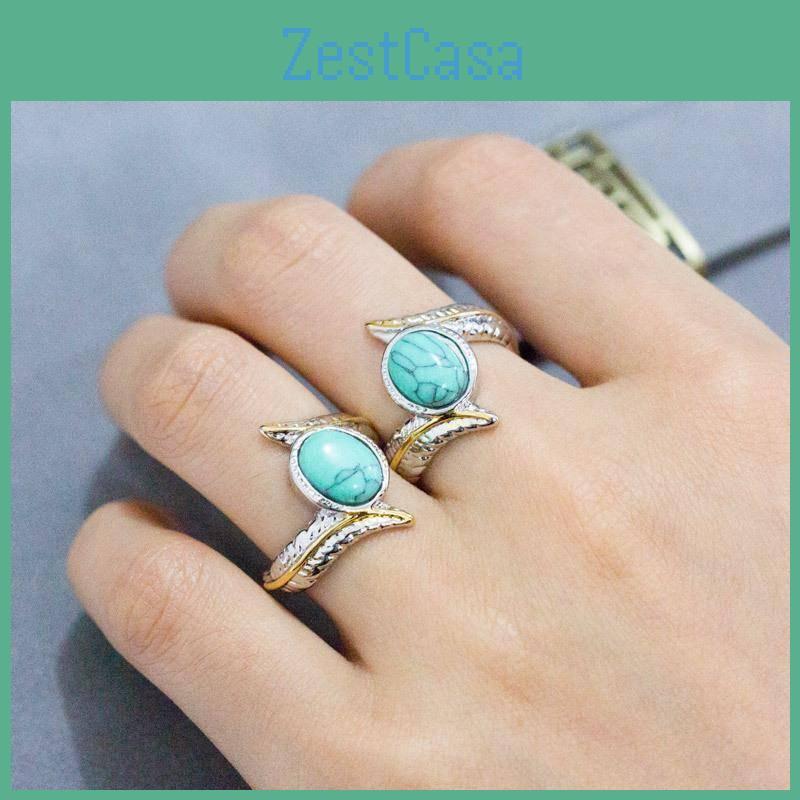 Feather Turquoise Geometric Ring Women Alloy Jewelry Party Decoration Engagement