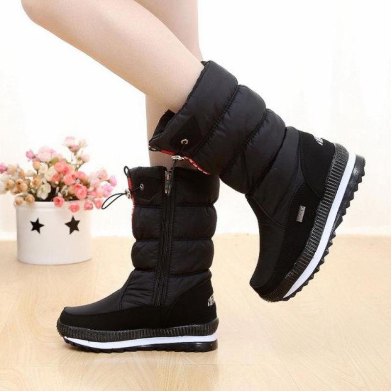 Winter Snow Boots Women's High Cotton Boots Winter Thickened Waterproof and Anti-skid Plush Large Cotton Shoes Thickened