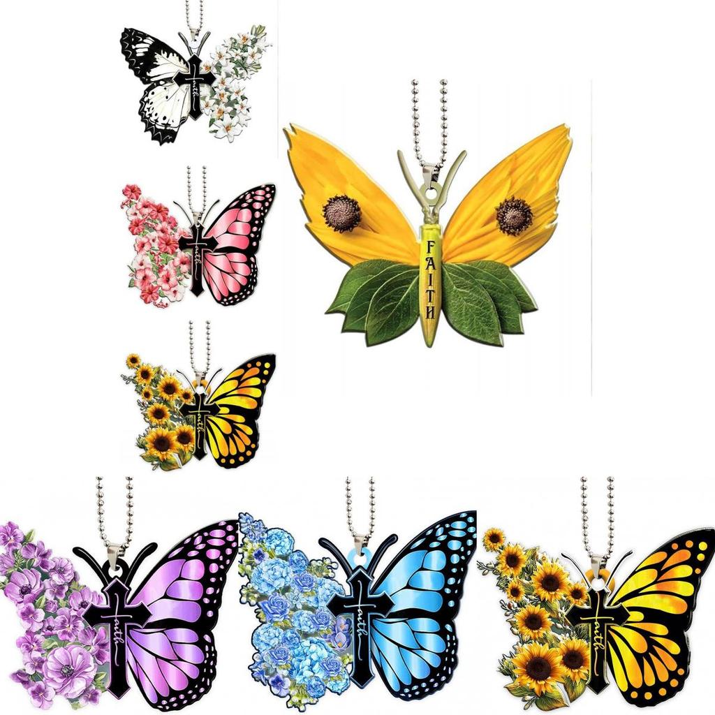 Charming Cartoon Butterfly Car Pendant Acrylic Keychain Festive Tree Decoration