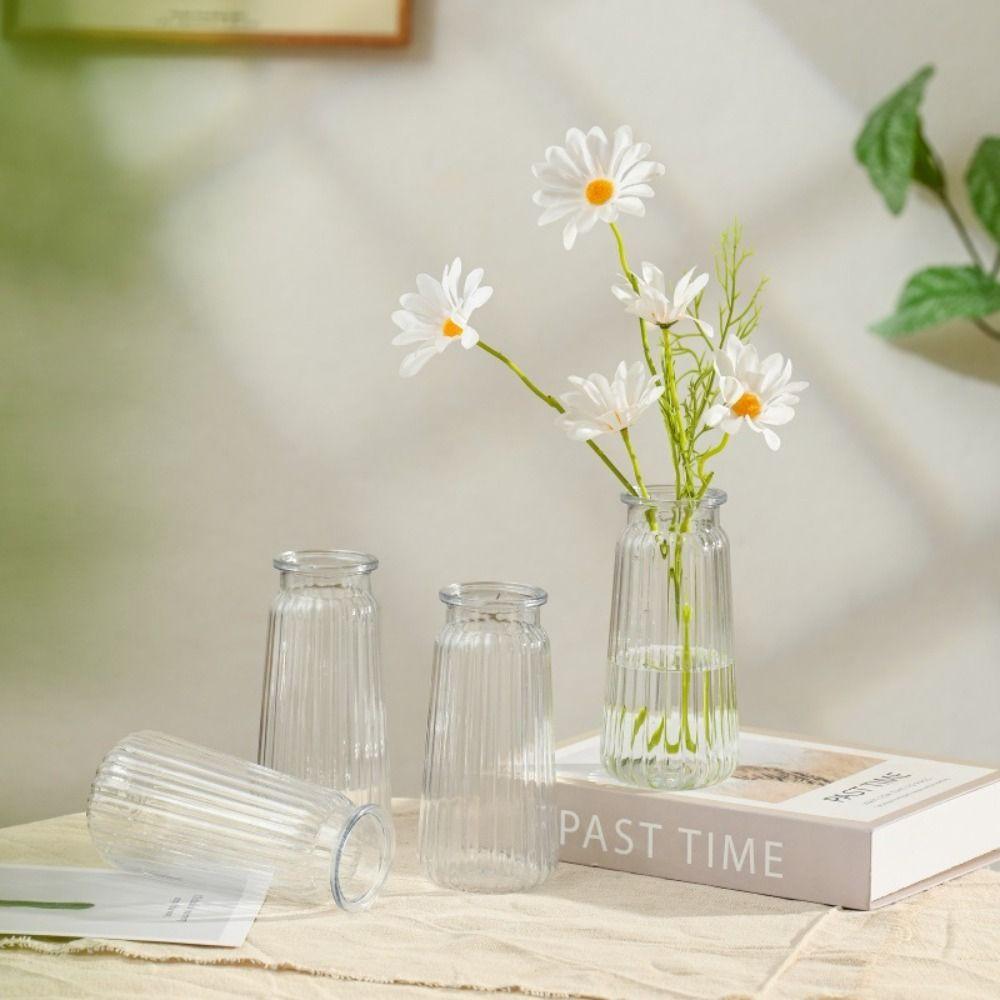 Ribbed Design Clear Flower Vase Nordic Style Flower Arrangement Cylinder Vases Home Decoration