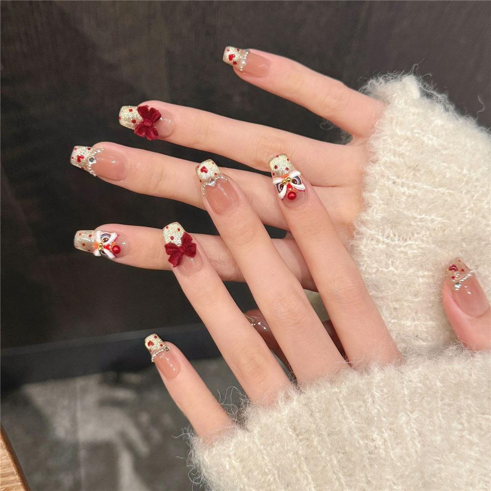 10Pcs Waking Lion Girl Press On Nails New Year's Artificial Nails Finger Manicure  for Women & Girls