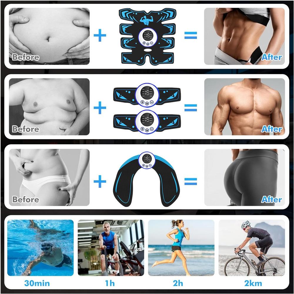 EMS Abdominal Pad, 8-Pack Abs Muscle Stimulator, USB Rechargeable Full-Body Toning Device for Home Use