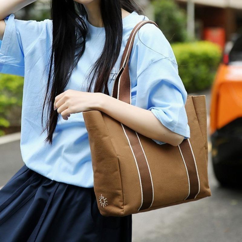 New Canvas Simple Shoulder Bag Women's Fashion Travel Portable Messenger Bag Large Capacity Premium Tote Bag