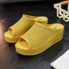 Cool Slippers Women Summer Slope Heel Thick Sole Wear Beach Shoes, Mesh Hollow Slippers Foreign Trade Wholesale
