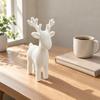 Minimalist Christmas Home Decor 3D Antler Deer Ornament for Decor, White Knitted Modern Winter Wonderland Texture Tabletop Figurine Holiday