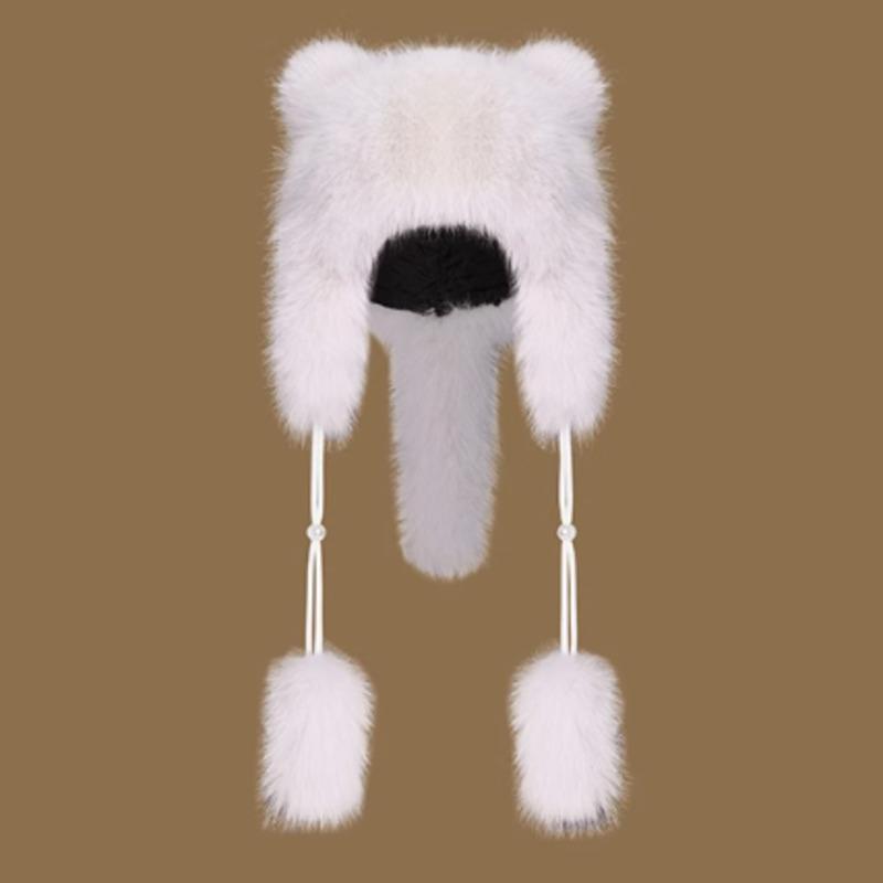 Faux Raccoon Fur Hat For Women Winter Northeast Ear Protection Thickened Warm Lei Feng Hat Fluffy Fur Cap Fashion Bomber Hat