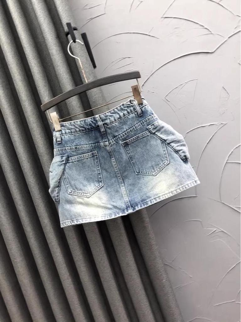 Maßgeschneiderter blauer Jeans-Minirock mit Schleife - Damen High-Waist A-Linie Bodycon für die Herbstmode