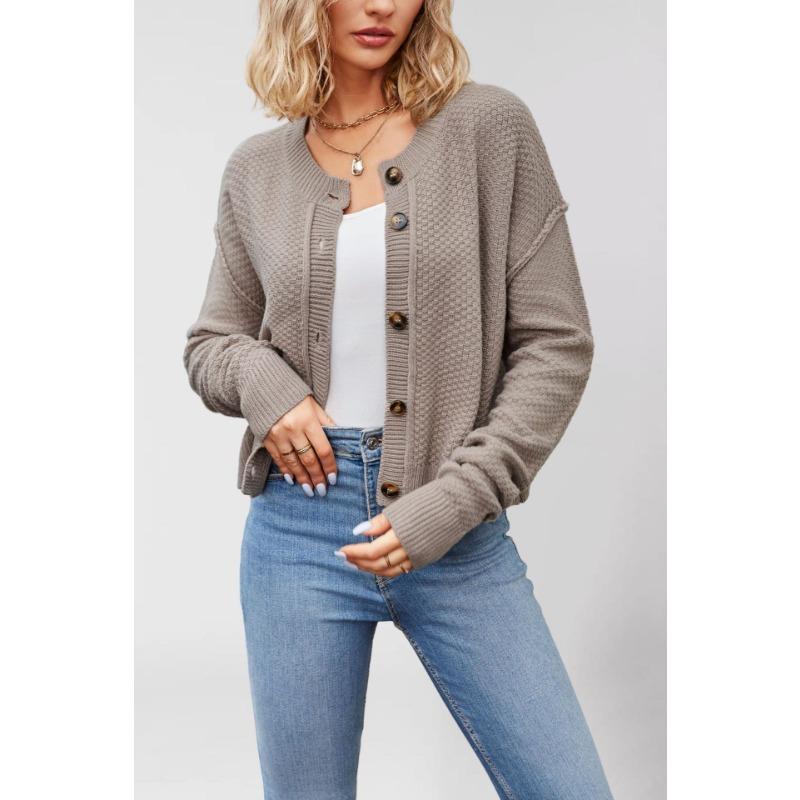 Autumn and winter new women's knitted cardigan women's single-row button commuter knitted cardigan jacket