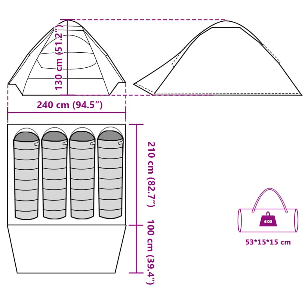 Dome Camping Tent for 4 Persons Grey and Orange Waterproof