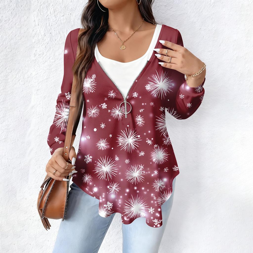 Women's Fashionable Casual Long Sleeved Loose Oversized Printed Top