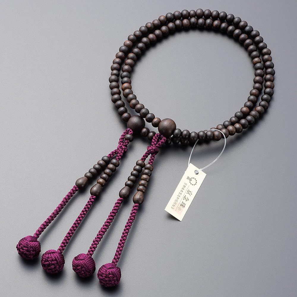 Buddhist altar shop Takita Shoten Prayer Shingon authentic prayer beads for striped ebony 8 pure silk Hanabon beads bag Kyoto prayer certificate