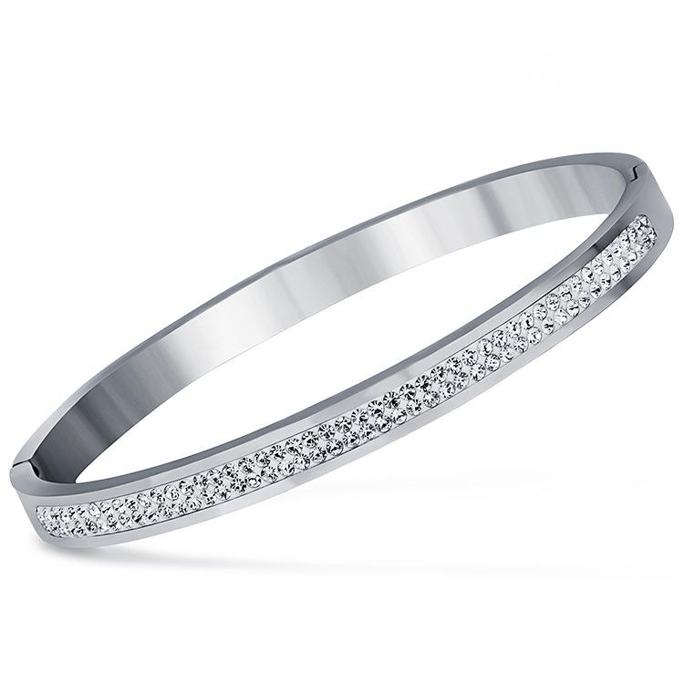 New Ladies' Bracelet Simple Fashion Two Rows Inlaid Zircon Titanium Steel Bracelet