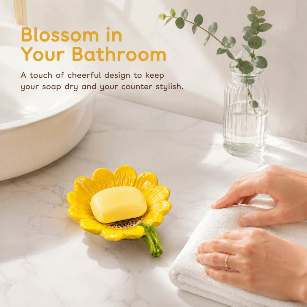 Sunflower-shaped Ceramic Soap Dish Non-slip Draining Tray Ceramic Soap Tray Compact Vintage Soap Holder Bathroom Decoration