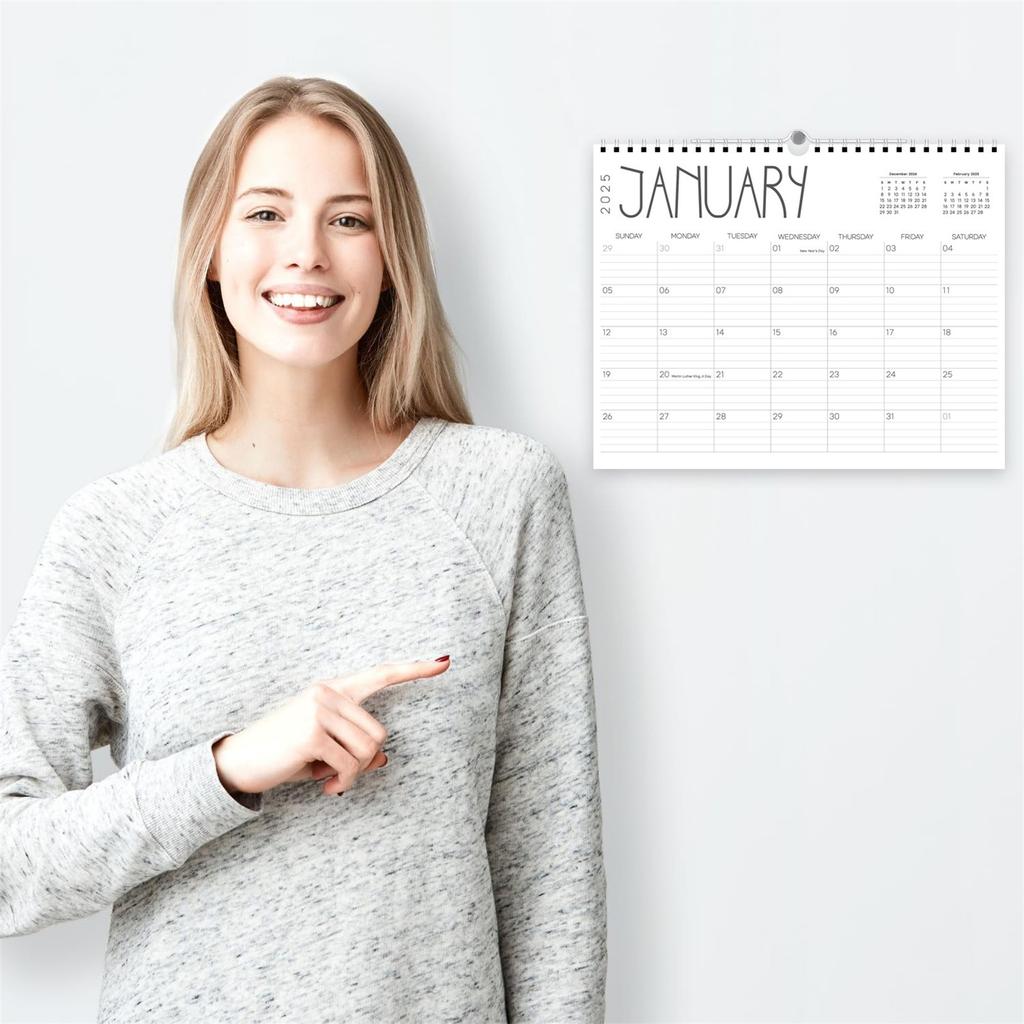 Calendar 2025, Color Calendar 12 Months, Double Coil Spiral Binding Monthly Planning Calendar