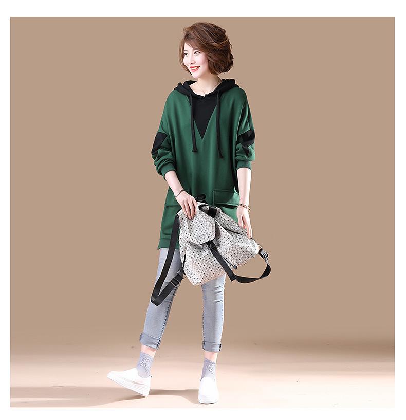 Korean Style Women's Plus Size Hooded Sweatshirt - Long Sleeve, Mid-Length, for Autumn 2021