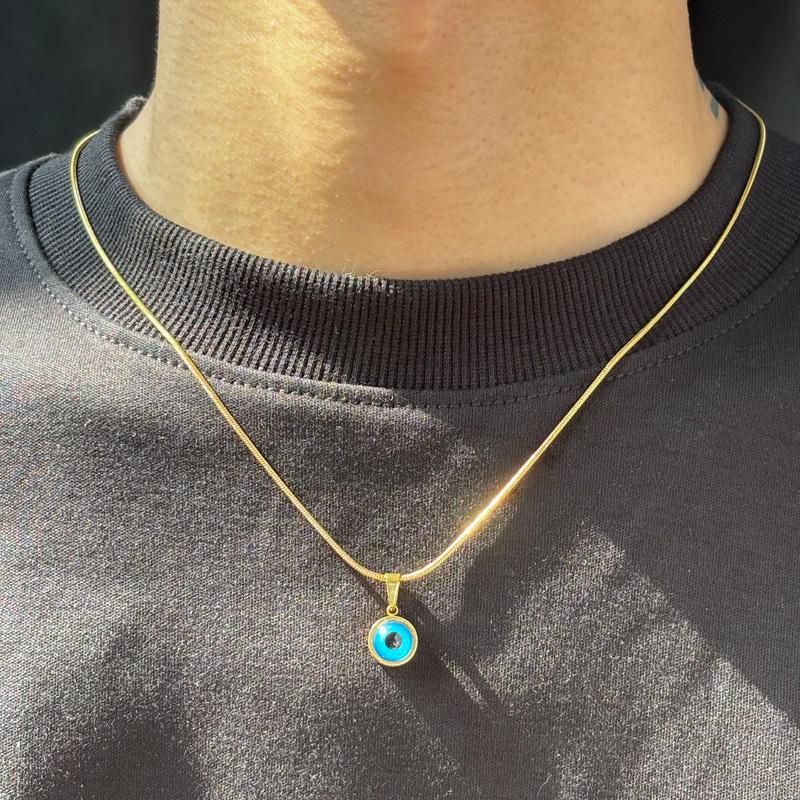 Stainless Steel Lucky Blue Evil Eye Pendant Necklace for Men Women Twisted Golden Chain Collarbone Chokers Jewelry Gift