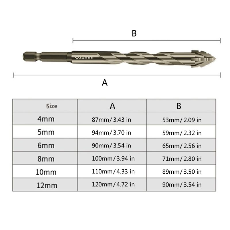 Serrated Tile Drill Bit Four-Edged Hexagonal Shank Drill Bit Drilling Tool for Glass Ceramic Concrete Brick