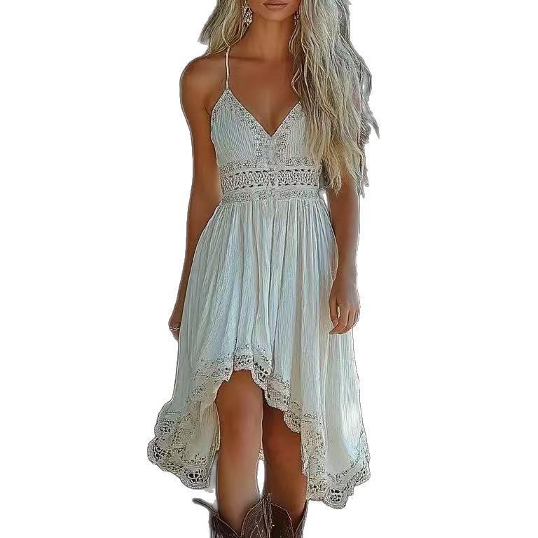 Vintage Bohemian Western Style Suspender Lace Dress