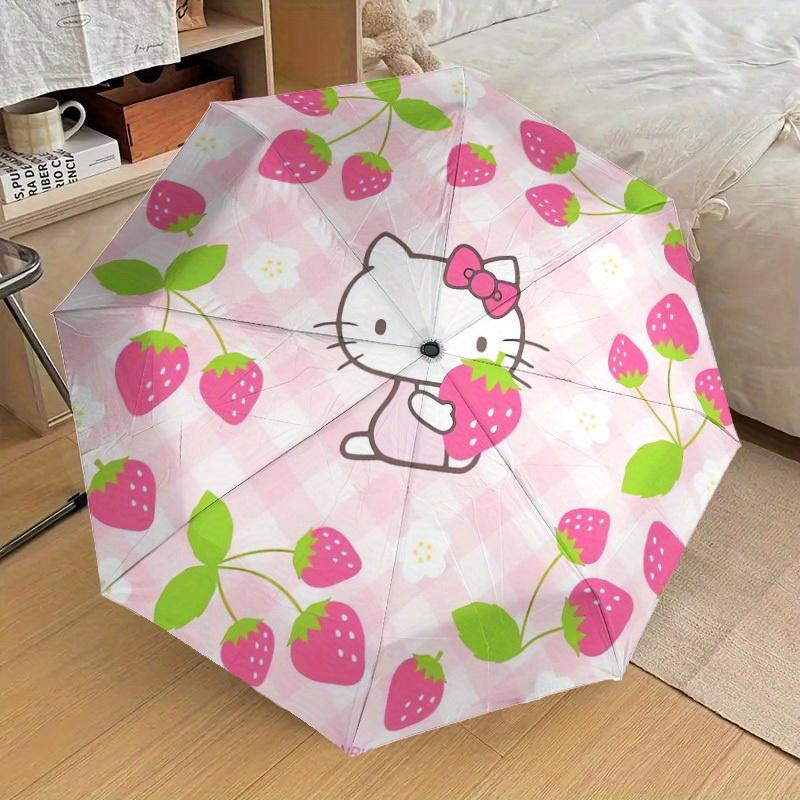 1pc Hello Kitty Strawberry Theme Umbrella with Plastic Handle,Suitable for All Seasons Home Travel Outdoor UmbrellaSanlio607