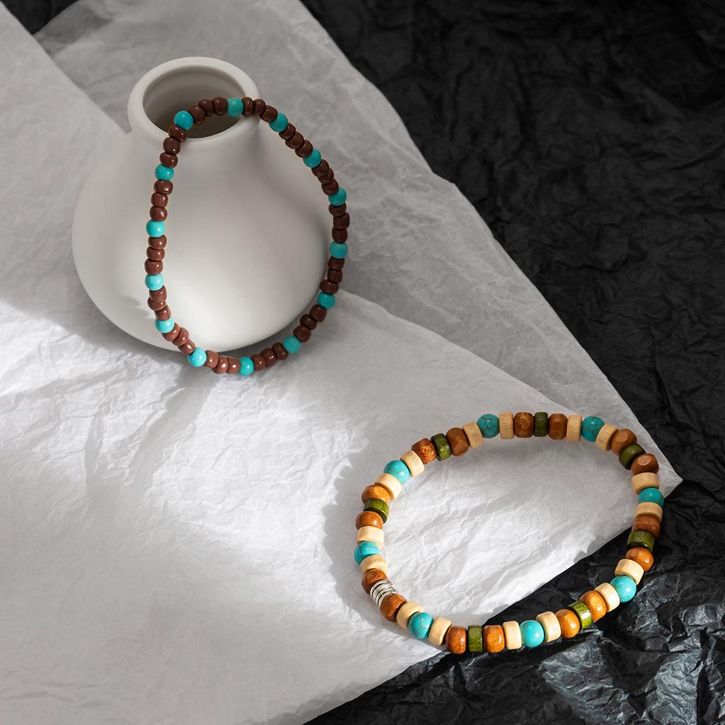 Simple Turquoise Wooden Bead Bracelet for Men Trendy Fashion Versatile High-end Beaded Bracelet for Men