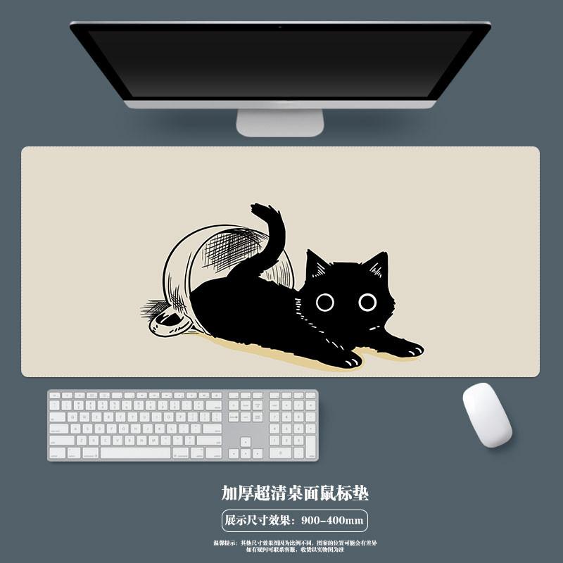 Cat Mouse Pad Large Cute Cartoon Laptop Office Keyboard Pads Customized Nonslip Kawaii Black Cartoon Cats Desk Mat