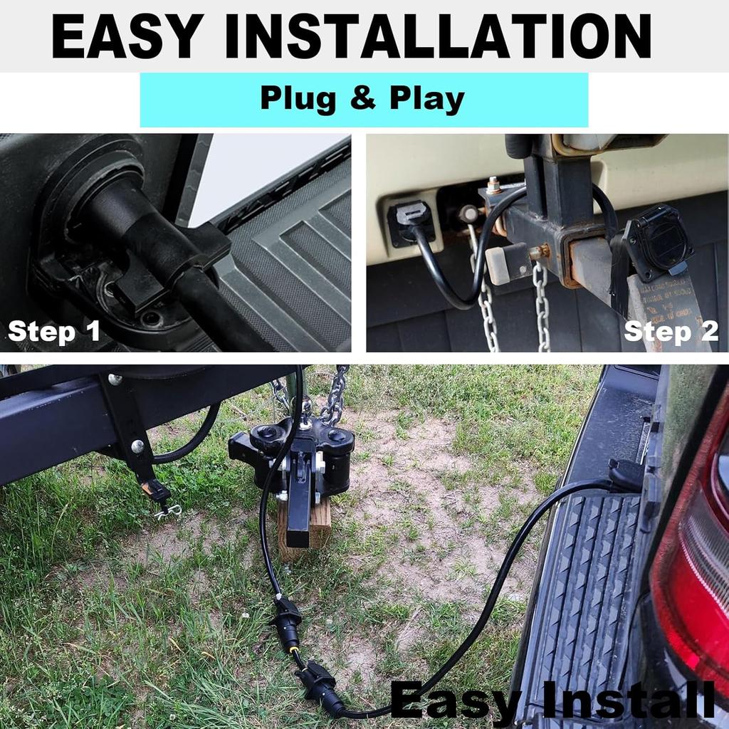 7-Way Trailer Extension Cord Wire Cable, 1 Feet 7 Way Trailer Extension Cable, Wiring Harness 7 Prong Tow Wiring Connector Cord 7 Blade Trailer