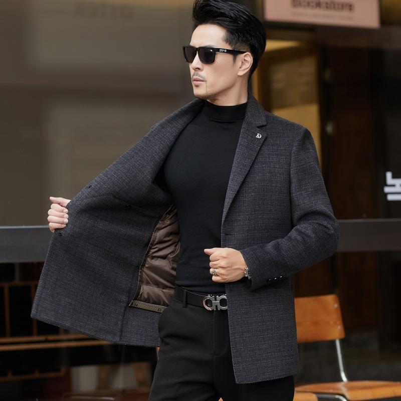 Winter Double-sided Cashmere Coat Men's Medium-length Woolen Coat Suit Detachable Collar Down Liner Top