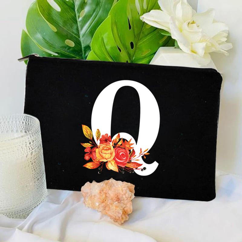 26 Floral Alphabet A-Z Makeup Bag Purse Party Lipstick Cosmetic Bags Fashion Letters Women's Outdoor Travel Toiletry Pouchs
