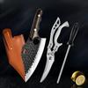 3Pcs Kitchen Knife Set with Sheath, Chef Knife Poultry Shear Honing Steel Stainless Steel, Ergonomic Wood Handle, Ideal for Home
